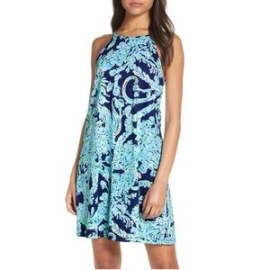 Lilly Pulitzer Margot Swing Dress High Tide Scuba Doo Print Sleeveless Sz Large